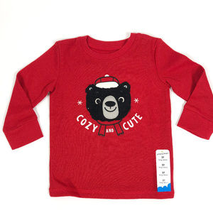 NWT Boys Bear Face Applique Red L/S Tee 2T